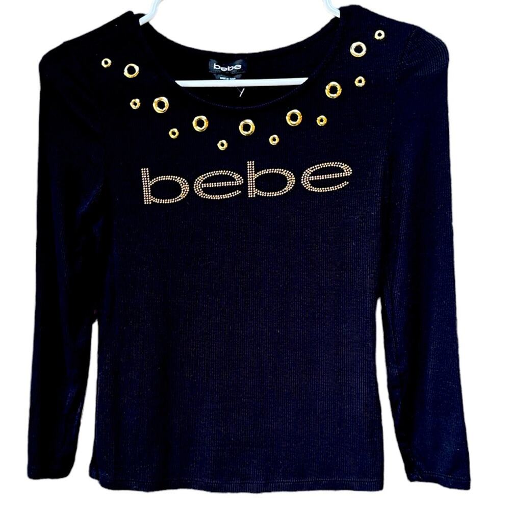 BeBe Gold Bling top Tee Size Small S Like New